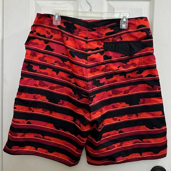 Joe Boxer Red/Orange Camo Stripes Quick Dry Board Shorts Swim Trunks 36 " EUC - Picture 2 of 10
